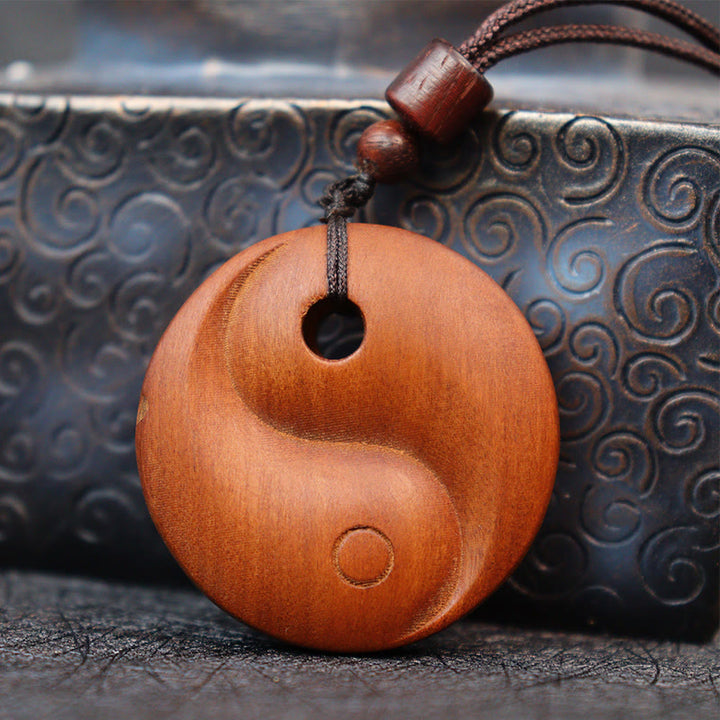 Buddha Stones Lightning Struck Jujube Wood Yin Yang Luck Protection Necklace Pendant