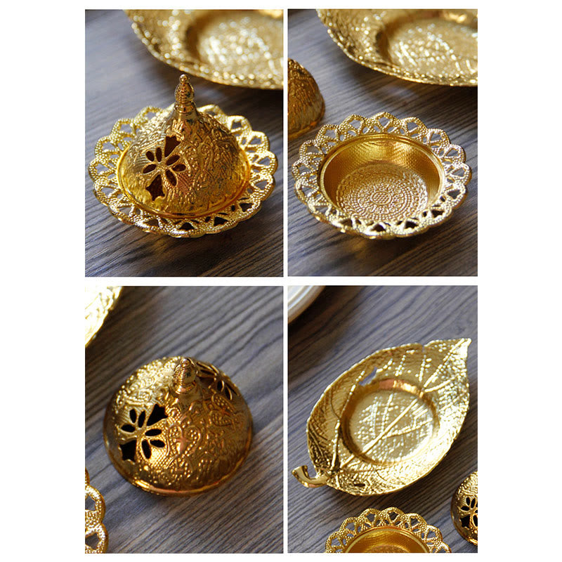 Tibetan Gold Mini Leaf Coaster Meditation Incense Burner - image 9