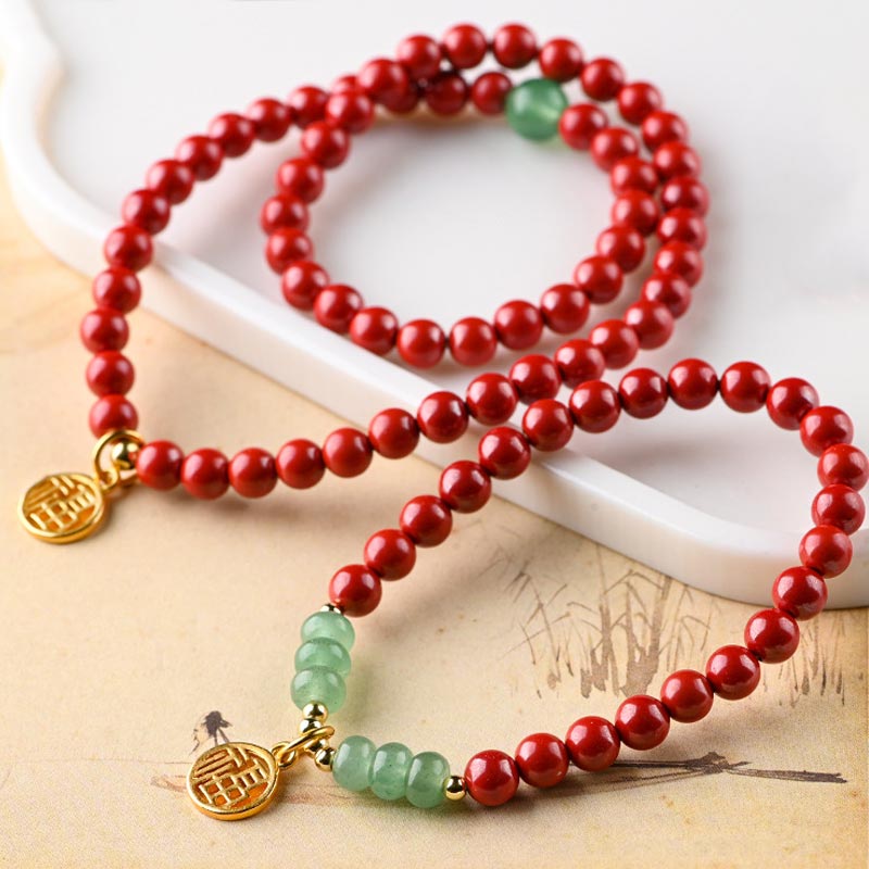 Buddha Stones Tibetan Cinnabar Green Aventurine Luck Bracelet Necklace - image 6