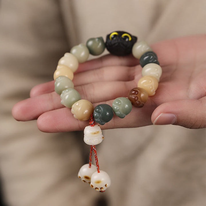 Buddha Stones Natural Bodhi Seed Lovely Paw Ebony Wood Lucky Cat Wisdom Bracelet - image 11