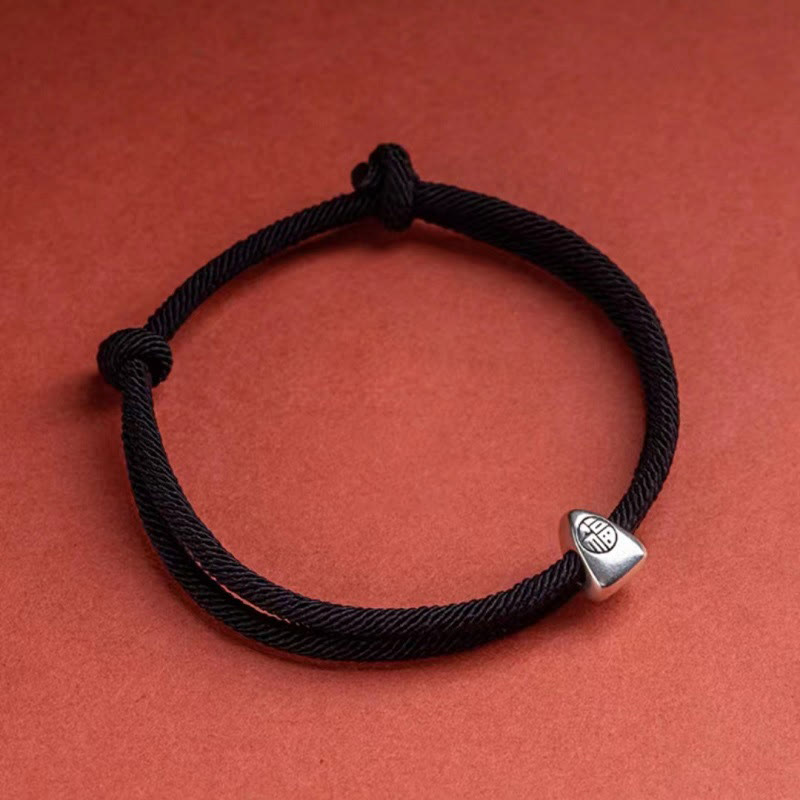 Buddha Stones 925 Sterling Silver Fu Character Blessing Handmade Braided Bracelet - Black - image 13
