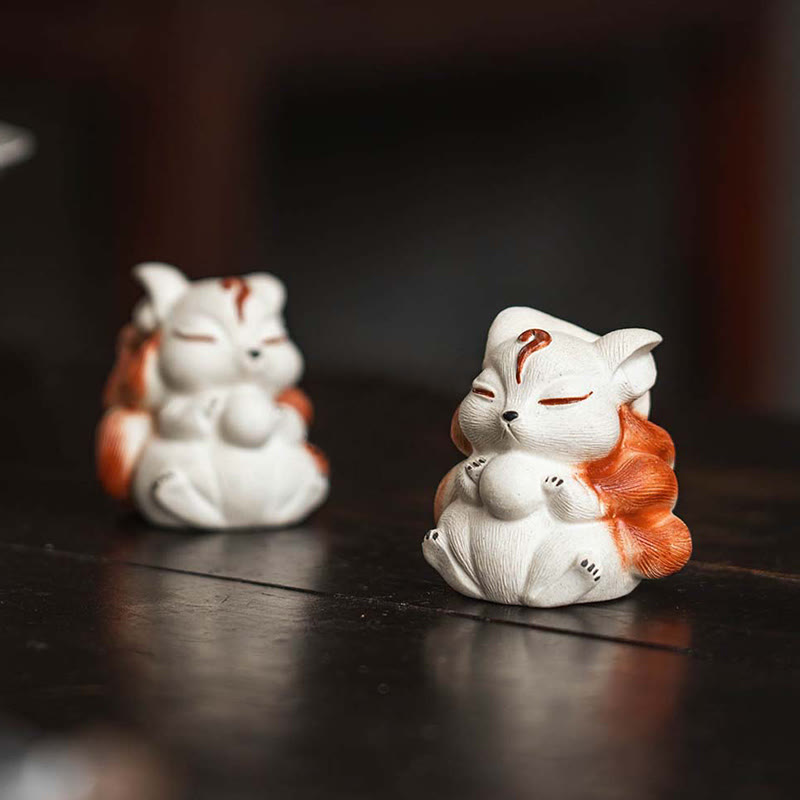 Buddha Stones Mini Nine Tailed Fox Purple Clay Luck Desk Decoration - image 11