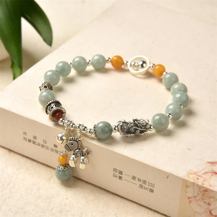 925 Sterling Silver Natural Jade Amber PiXiu Pony Success Bracelet - Jade (Prosperity ♥ Abundance) - image 0