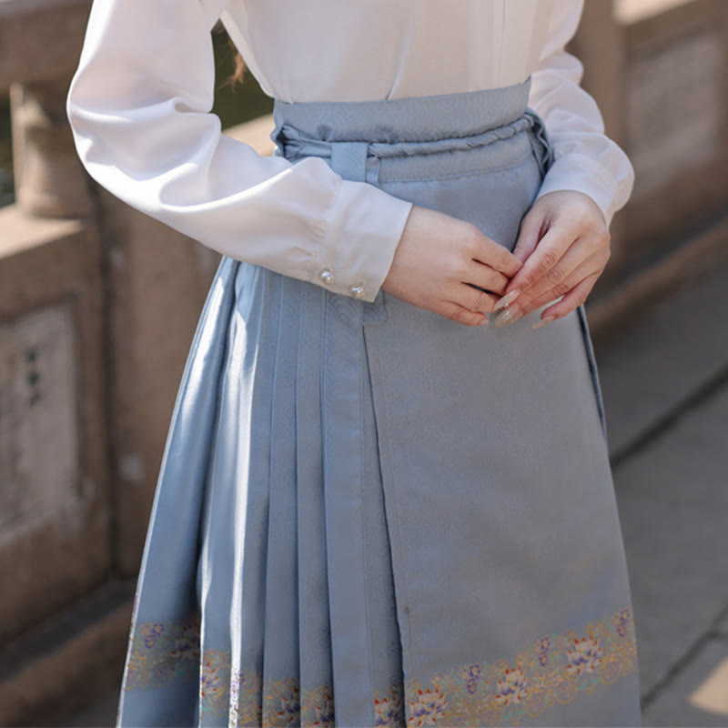 Buddha Stones Chinese Hanfu Phoenix Feathers Printed Horse Face Skirt Mamianqun