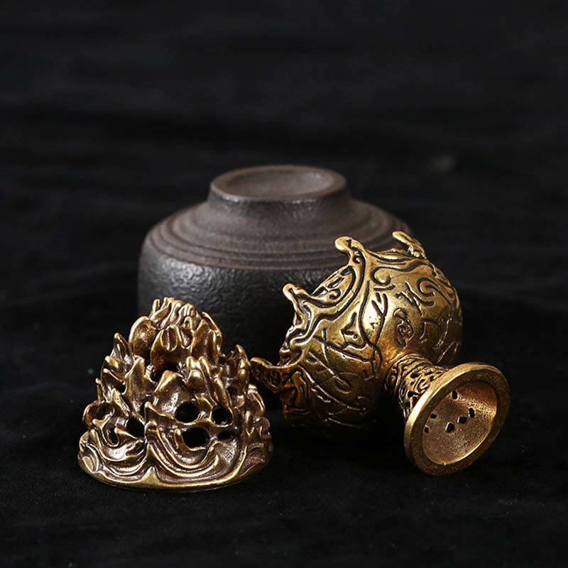 Tibetan Mini Mountain Pattern Meditation Copper Alloy Incense Burner - image 5