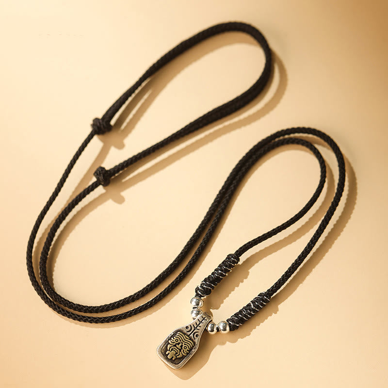 Buddha Stones Tibetan 925 Sterling Silver Zakiram Goddess of Wealth Protection Rope Necklace Pendant - Black Rope - image 6