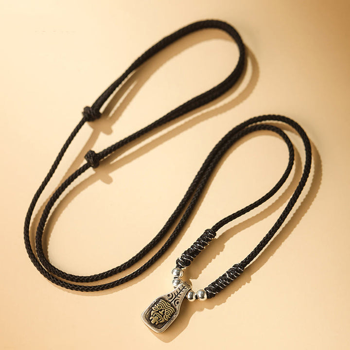 Buddha Stones Tibetan 925 Sterling Silver Zakiram Goddess of Wealth Protection Rope Necklace Pendant - Black Rope - image 6