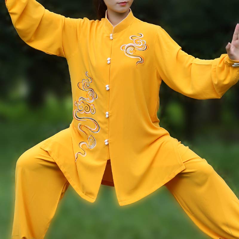 Auspicious Clouds Embroidery Meditation Prayer Spiritual Zen Tai Chi Qigong Practice Unisex Clothing Set - image 1