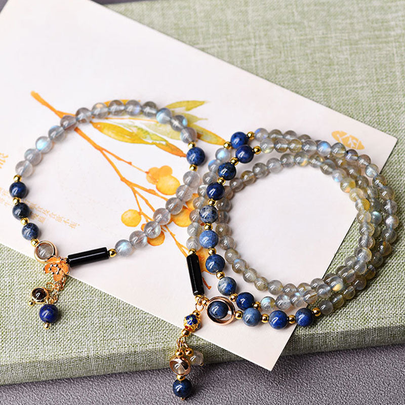Buddha Stones Moonstone Lazurite Lapis Lazuli Calm Healing Positive Bracelet - image 1