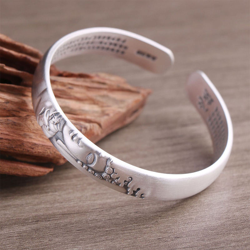 Buddha Stones 999 Sterling Silver Buddha Head Heart Sutra Serenity Bracelet Bangle - image 12
