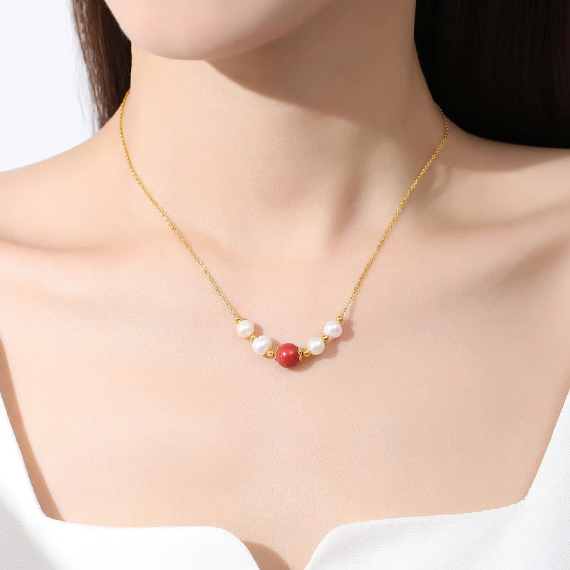 Buddha Stones 925 Sterling Silver Pearl Cinnabar Sincerity Healing Bead Chain Necklace Pendant - image 2