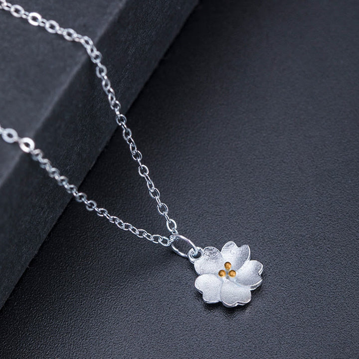 Buddha Stones 925 Sterling Silver Cherry Blossom Flower Blessing Necklace Pendant - image 6