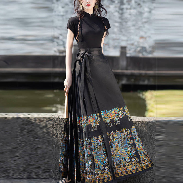 Buddha Stones Short Long Sleeve Shirt Top Chinese Hanfu Ming Dynasty Horse Face Skirt Mamianqun Skirt