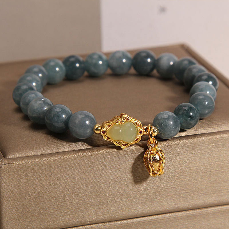 Buddha Stones Natural Jade Gourd Tulip Charm Luck Bracelet