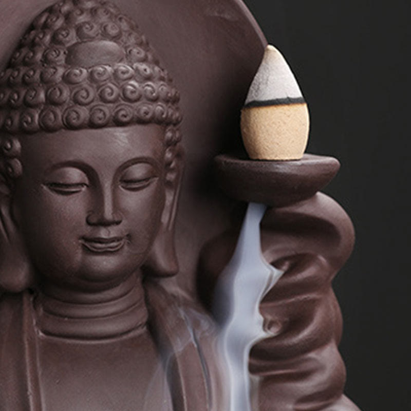 Buddha Stones Tibetan Avalokitesvara Buddha Lotus Healing Backflow Smoke Fountain Incense Burner - image 10