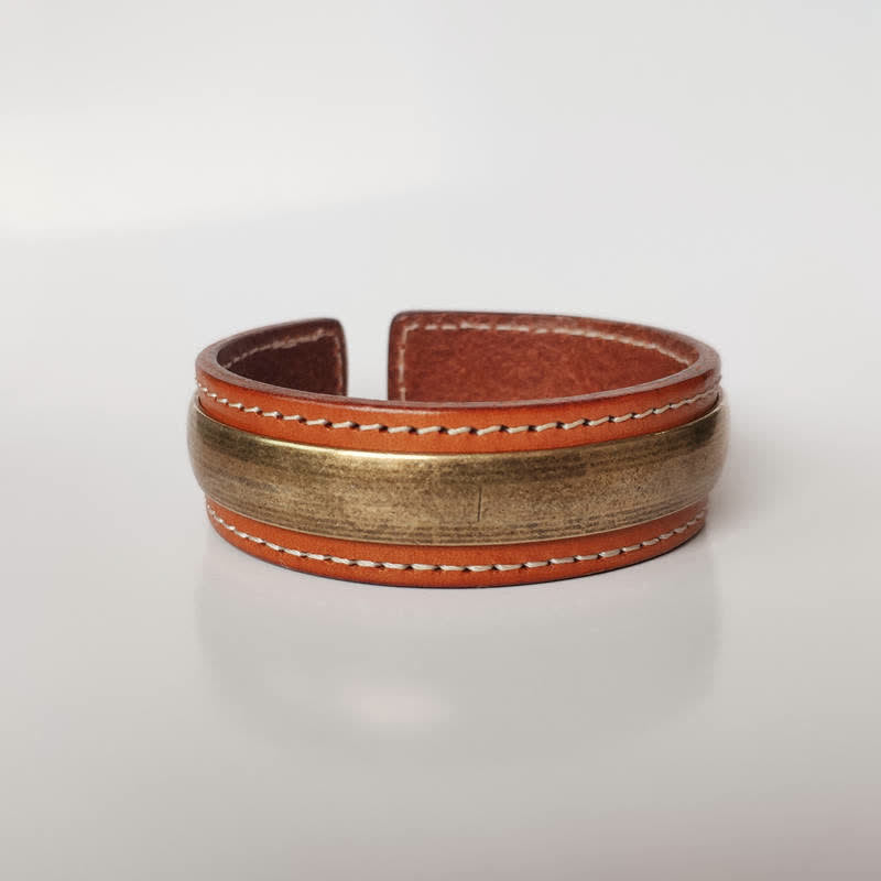 Buddha Stones 2Pcs Om Mani Padme Hum Dragon Phoenix Copper Leather Peace Cuff Bracelet Bangle - Copper - image 1