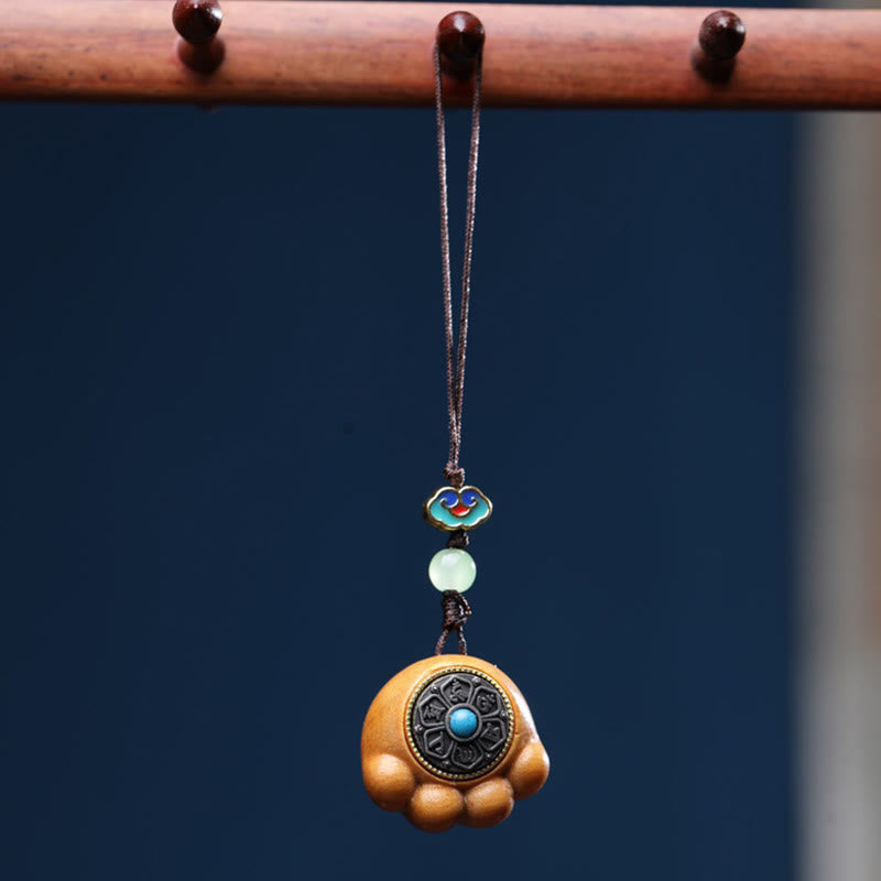 Buddha Stones Sandalwood Small Leaf Red Sandalwood Green Sandalwood Lucky Cat Paw Claw Om Mani Padme Hum Protection Phone Hanging Decoration - Sandalwood(Protection♥Calm) - image 9