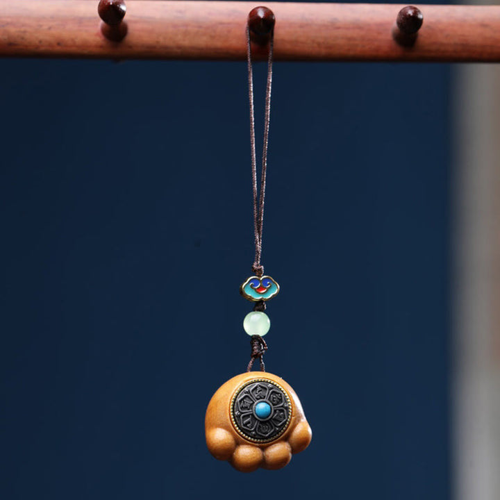 Buddha Stones Sandalwood Small Leaf Red Sandalwood Green Sandalwood Lucky Cat Paw Claw Om Mani Padme Hum Protection Phone Hanging Decoration - Sandalwood(Protection♥Calm) - image 9