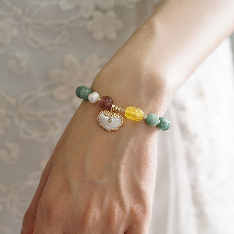 Buddha Stones Jade Sea shell Ruyi Lock Luck Bracelet