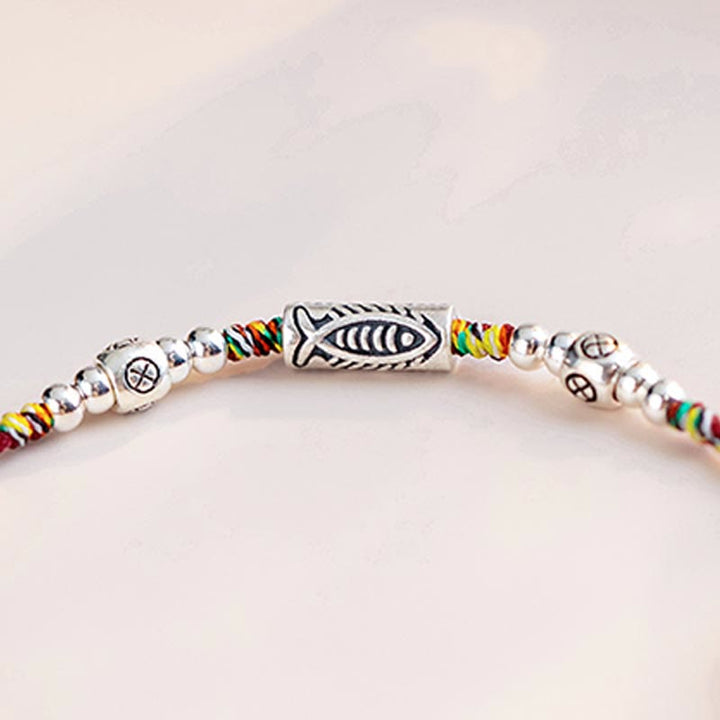 Buddha Stones 925 Sterling Silver Luck Koi Fish Braided Colorful String Bracelet Anklet - image 4