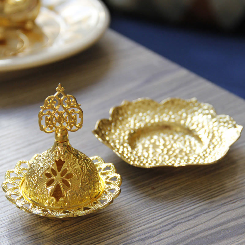 Gold Leaf Coaster Spiritual Mini Alloy Metal Incense Burner - image 3
