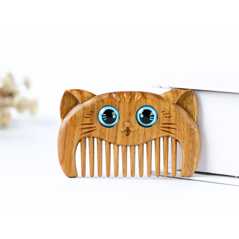 Simple Cat Pattern Green Sandalwood Cure Portable Comb - image 3