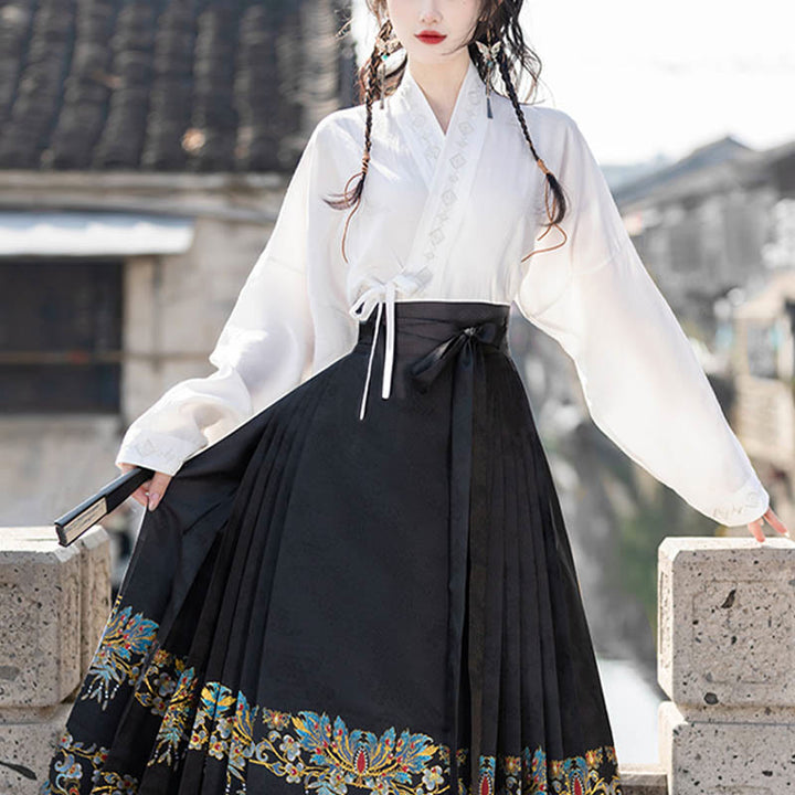 Buddha Stones Short Long Sleeve Shirt Top Chinese Hanfu Ming Dynasty Horse Face Skirt Mamianqun Skirt