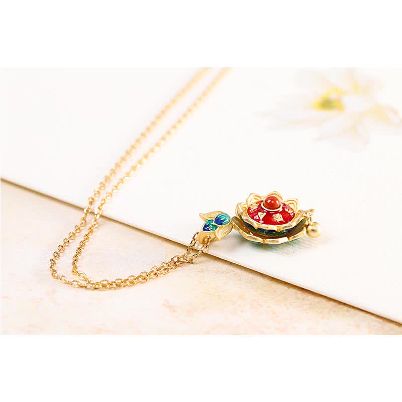 925 Sterling Silver Tibet Lotus Prayer Wheel Red Agate Enlightenment Necklace Pendant - image 9