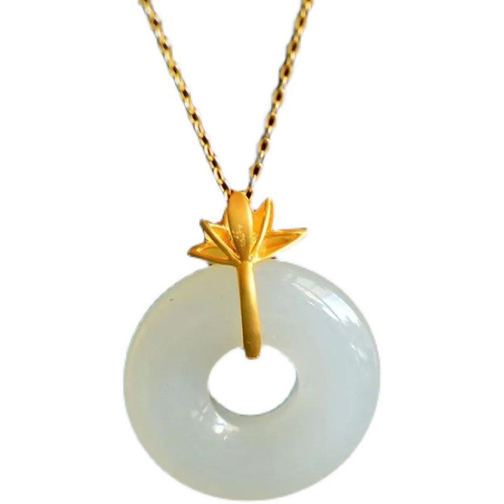 White Jade Lotus Harmony Necklace Pendant - image 5