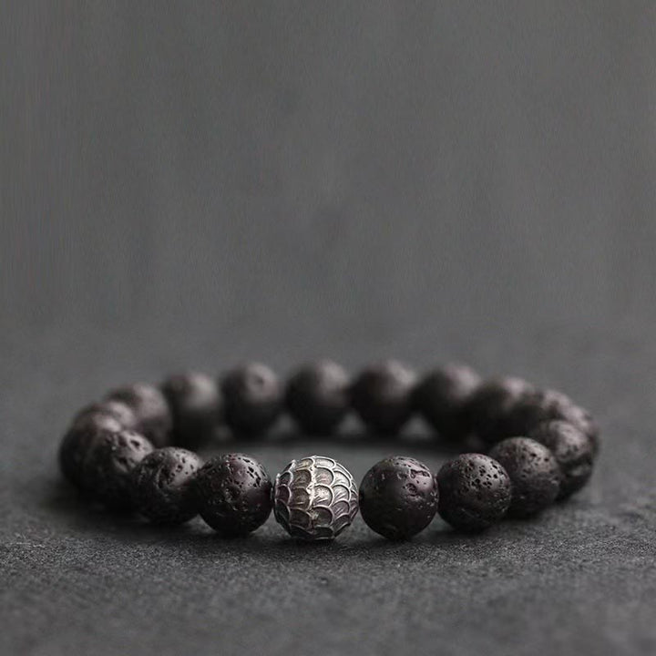 Buddha Stones Lava Rock Fish Scales Bead Healing Bracelet