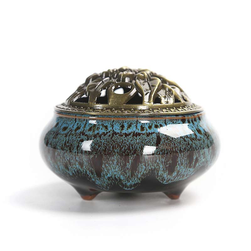 Buddha Stones Colorful Ceramic Incense Burner - Blue pattern - image 15