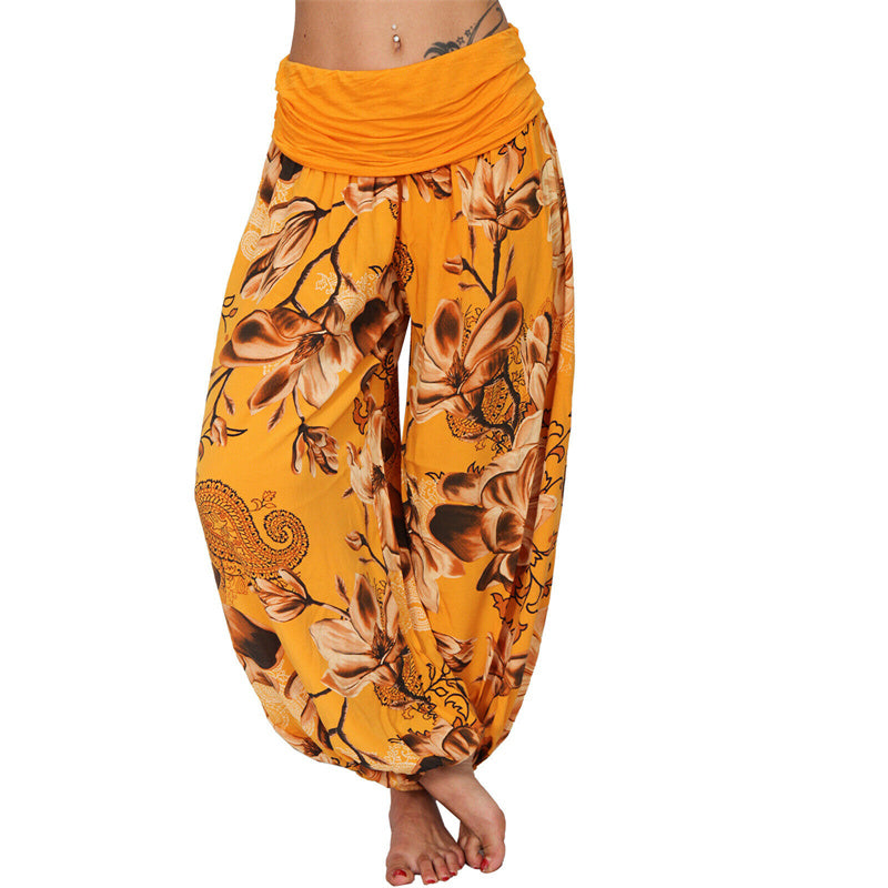 Buddha Stones Flower Leaves Pattern Loose Harem Trousers Women's Yoga Pants