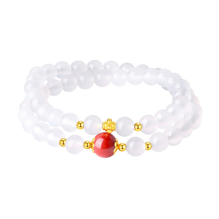 Buddha Stones 925 Sterling Silver Natural White Agate Cinnabar Double Wrap Protection Bracelet - image 13