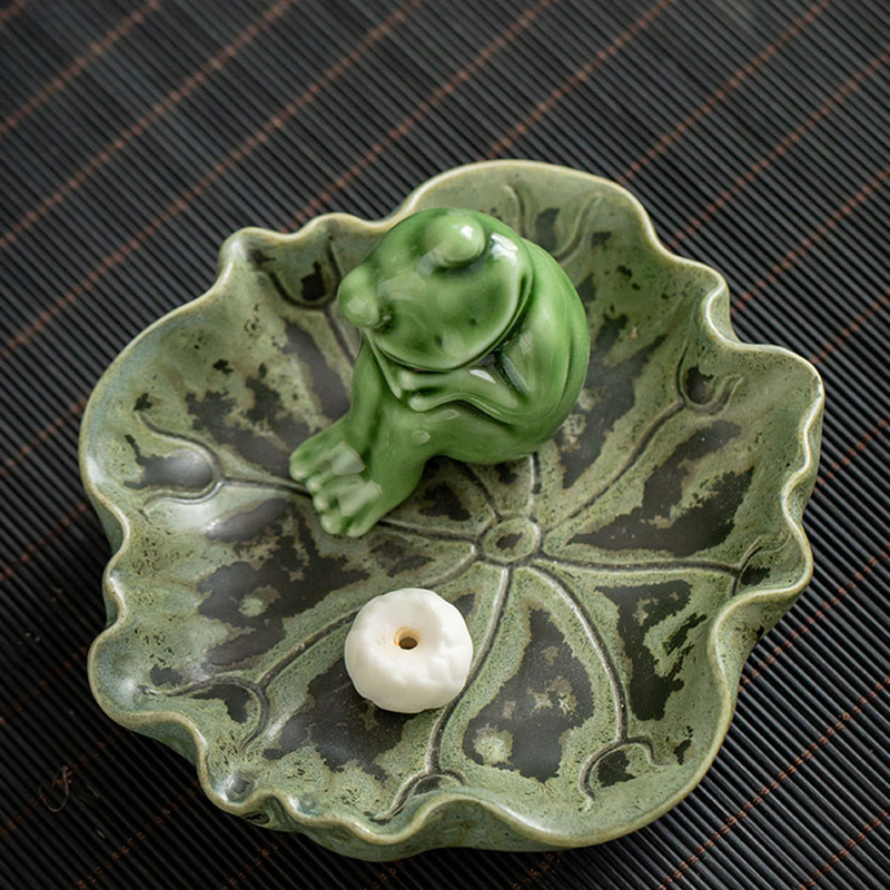 Buddha Stones Leaf Meditation Frog Pattern Healing Ceramic Incense Burner Decoration - image 23
