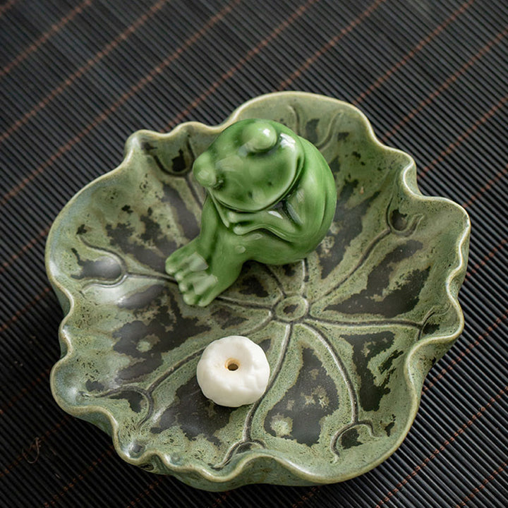 Buddha Stones Leaf Meditation Frog Pattern Healing Ceramic Incense Burner Decoration - image 23
