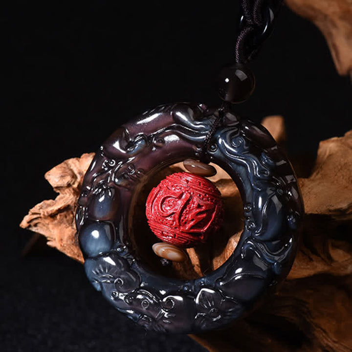 FengShui Natural Rainbow Obsidian PiXiu Cinnabar Healing Necklace Pendant - image 5