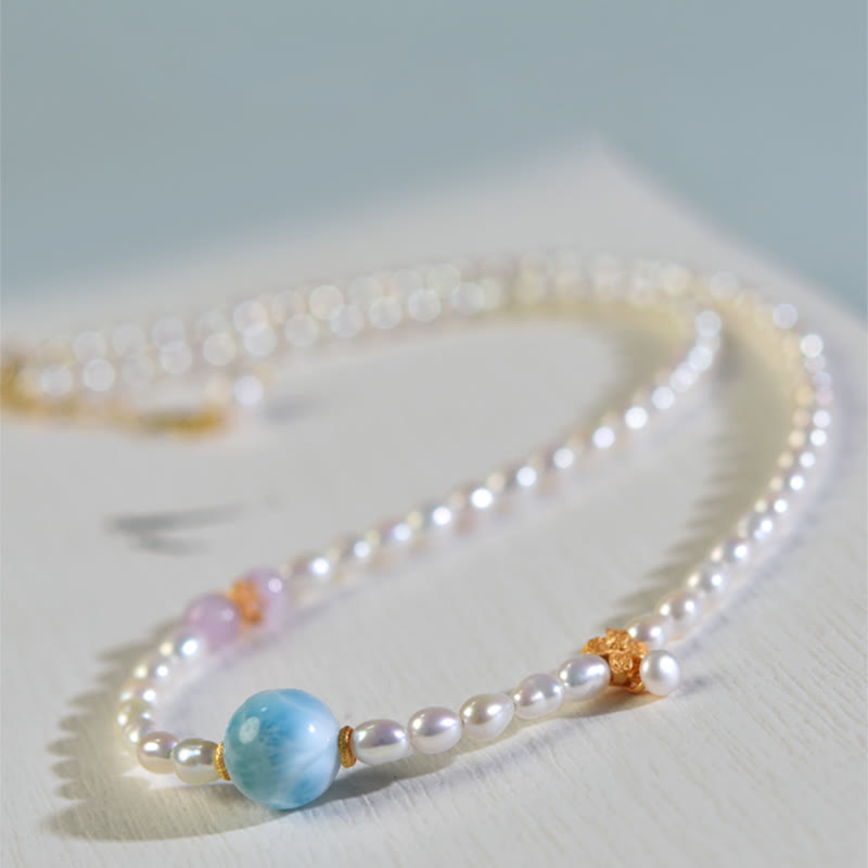 Buddha Stones 925 Sterling Silver Natural Pearl Larimar Sincerity Necklace Pendant - image 6