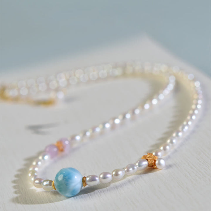 Buddha Stones 925 Sterling Silver Natural Pearl Larimar Sincerity Necklace Pendant - image 6