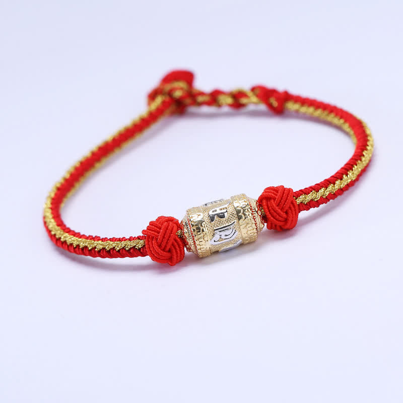 Buddha Stones 925 Sterling Silver Om Mani Padme Hum Prayer Wheel Luck Strength Red String Bracelet - Red&Gold - 18cm - image 0
