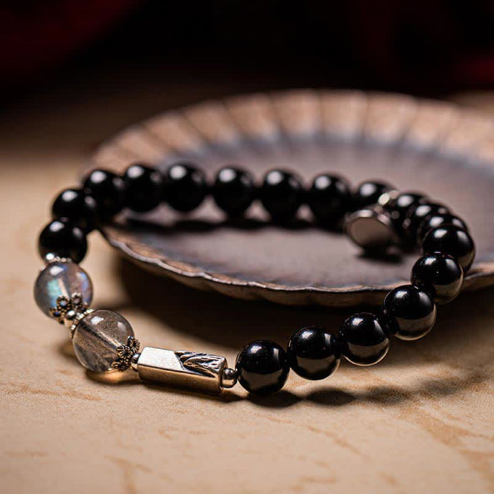 925 Sterling Silver Obsidian Moonstone Strength Couple Bracelet - image 1