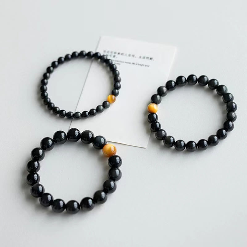 Buddha Stones Natural Rainbow Obsidian Tiger Eye Positive Love Bracelet