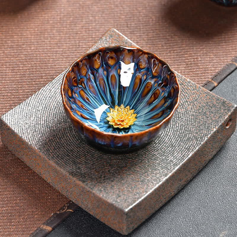 Buddha Stones Lotus Peacock Dragon Phoenix Koi Fish Ceramic Teacup Inlaid Tea Cups 120ml