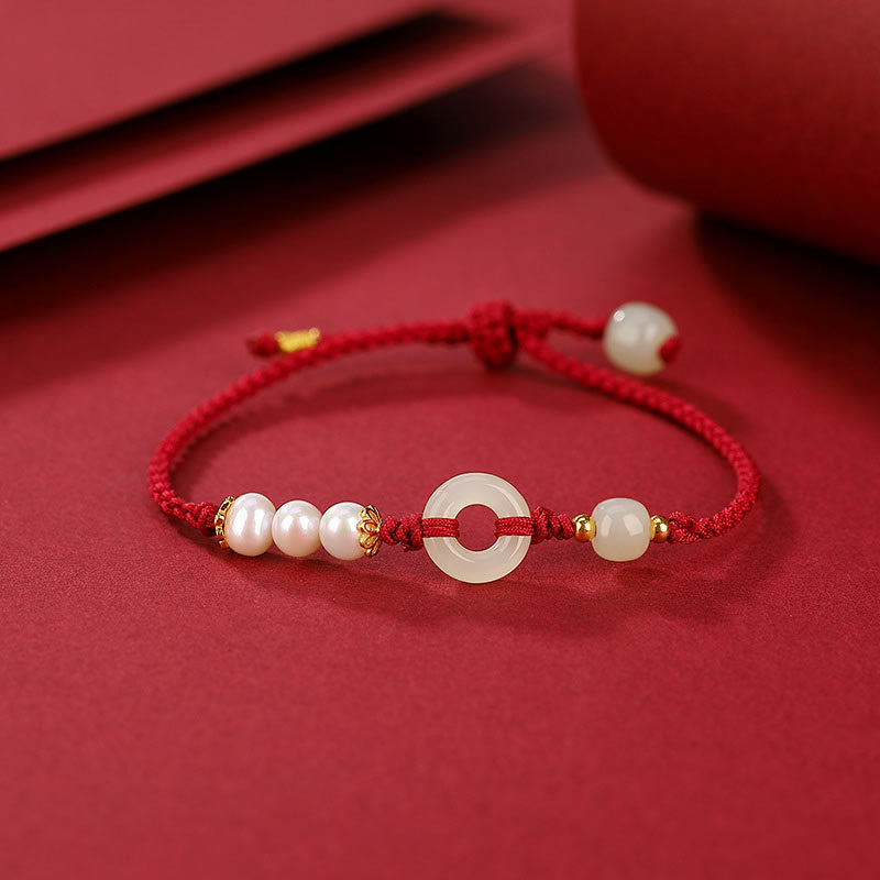 Buddha Stones 925 Sterling Silver Plated Gold Hetian Jade Peace Buckle Pearl Luck Bracelet - image 7