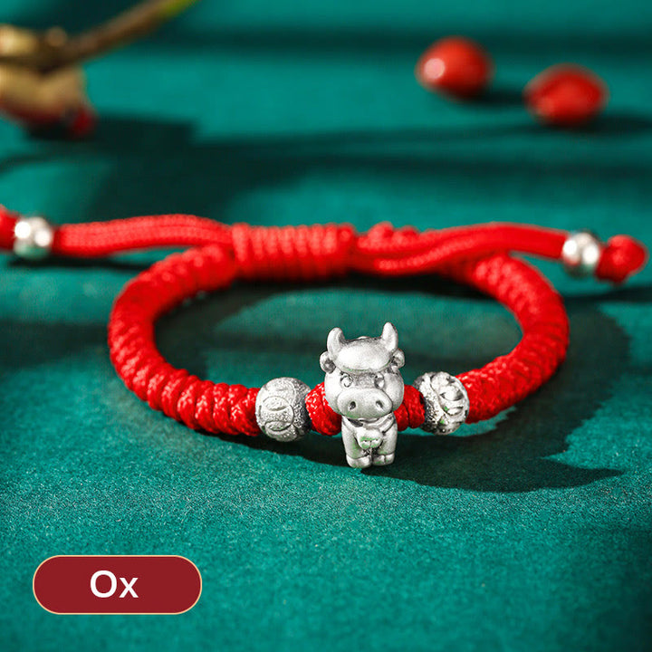 Buddha Stones 999 Sterling Silver Chinese Zodiac Red Rope Luck Handcrafted Kids Bracelet - Ox(Bracelet Size 12+4cm) - image 6