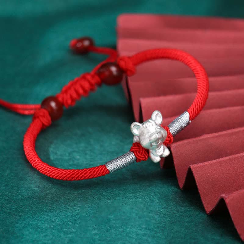 Buddha Stones 999 Sterling Silver Chinese Zodiac Luck Strength Red String Bracelet - Rat(Bracelet Size 15.5cm+8cm) - image 2