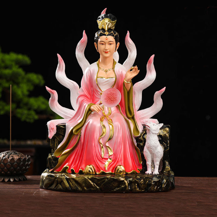 Buddha Stones Nine Tailed Fox Fairy Luck Protection Resin Home Decoration - Pink Female Nine-Tailed Fox - image 2