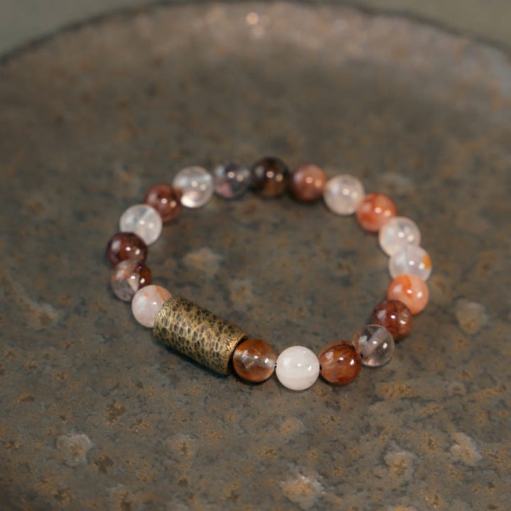 Buddha Stones White Crystal Red Hematoid Quartz Gold Rutilated Quartz Purple Phantom Protection Bracelet