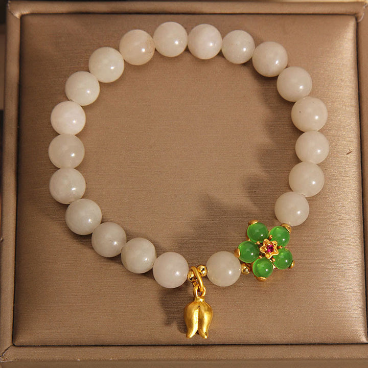 Buddha Stones Natural Jade Green Flower Lily Of The Valley Luck Bracelet