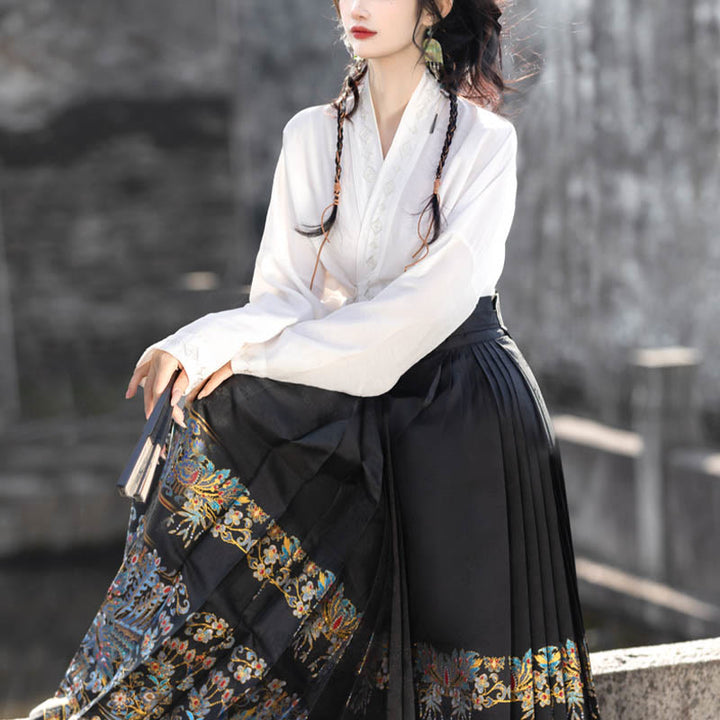 Buddha Stones Short Long Sleeve Shirt Top Chinese Hanfu Ming Dynasty Horse Face Skirt Mamianqun Skirt