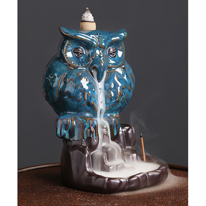 Cute Owl Ceramic Backflow Smoke Fountain Meditation Healing Incense Burner Decoration - image 7